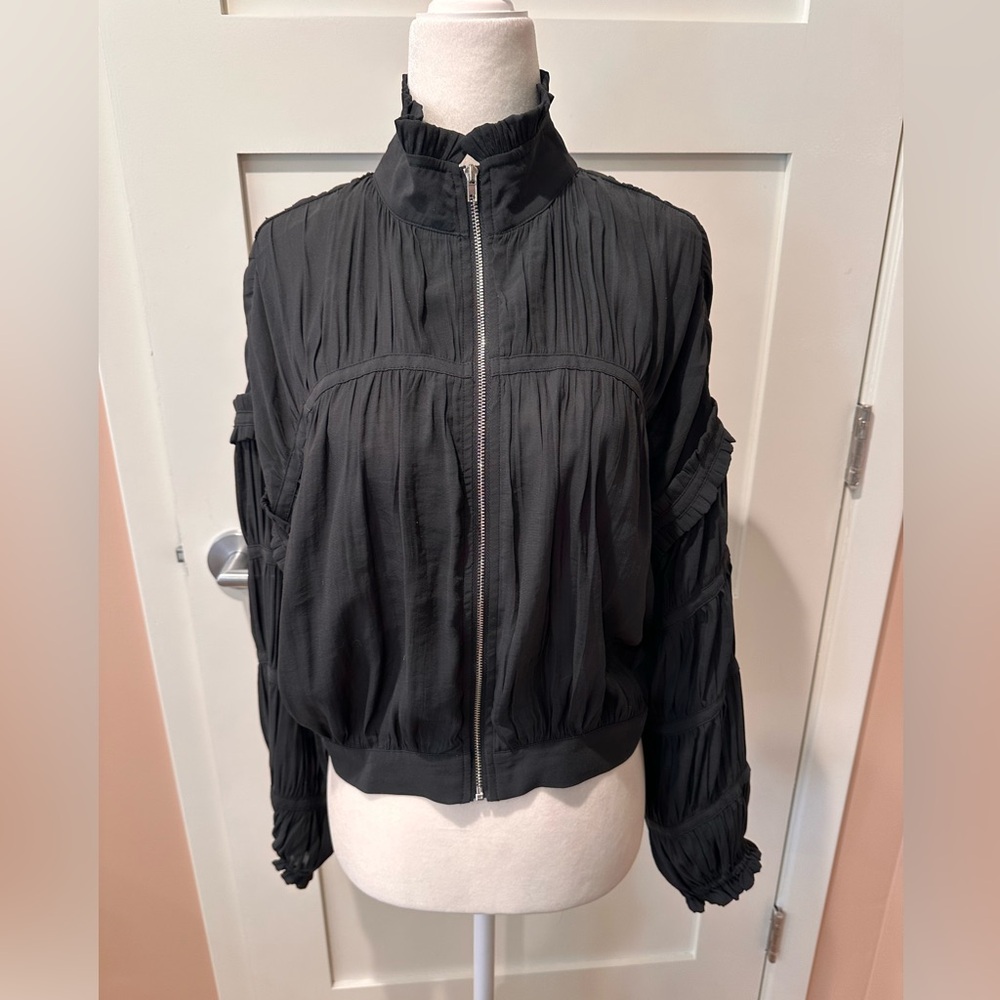 Current Air Black Ruffled-Collar Bomber Jacket